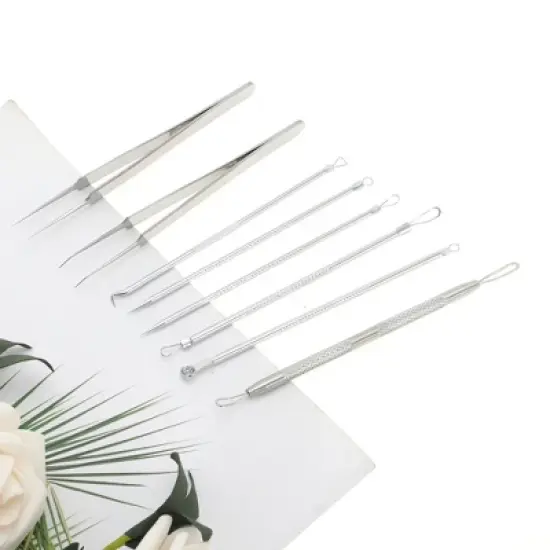 Unique Bargains Facial Pimple Extractor Tool Kit Silver Tone Set of 8 image {5}