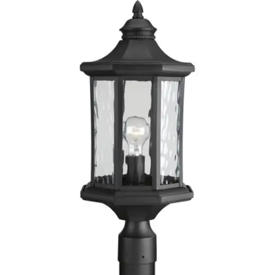 Progress Lighting, Edition, 1-Light, Post Lantern, Textured Black, Clear Water Glass, Die-Cast Aluminum image {1}