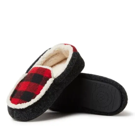 Dearfoams Kid's Unisex Hunter Felted Microwool and Plaid Moccasin Slipper image {1}
