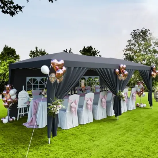 Garvee 10x20 Pop Up Canopy Tent with 6 Removable Sidewalls, Easy Up Outdoor Canopy Tents for Parties with 3 Adjustable Heights, Stakes X18, Ropes X6 image {9}