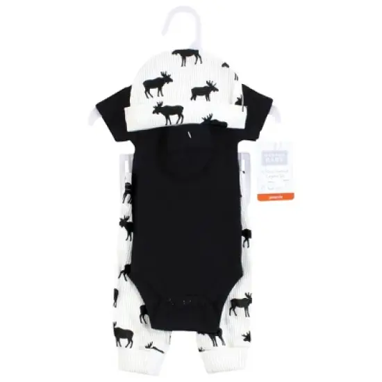 Hudson Baby Boys Thermal Preemie Layette Set 4pc Short Sleeve Outfit, Moose, Preemie image {1}