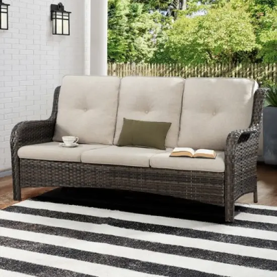 UPTIOT 73'' Wicker Outdoor Patio Sofa image {8}