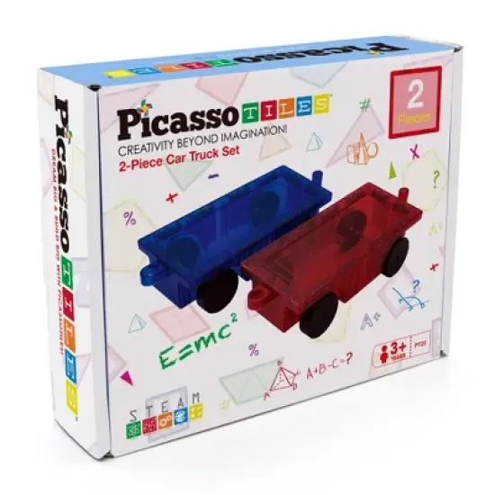 PICASSO-TILES Cars Magnetic Tiles for Kids, Construction STEM Building Blocks Educational Toy, 2PCS image {6}