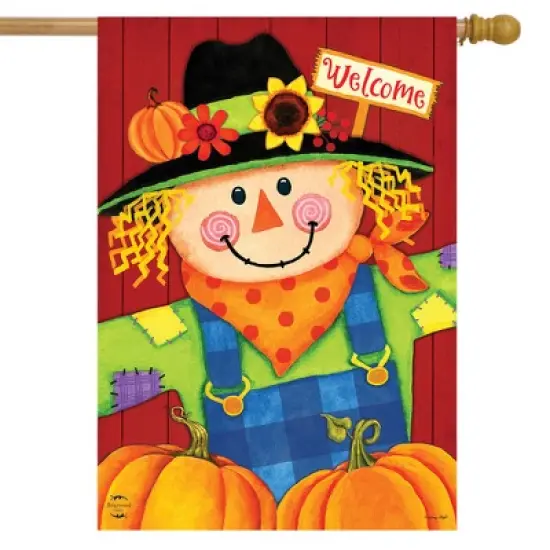 Scarecrow and Pumpkins Fall House Flag Welcome Autumn 28" x 40" Briarwood Lane image {1}