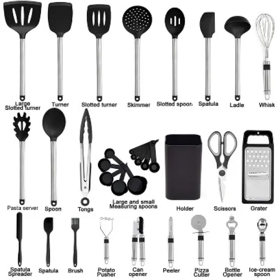 Attop Kitchen Utensil Set-Silicone Cooking Utensils-33 Kitchen Gadgets & Spoons for Nonstick Cookware-Silicone and Stainless Steel Spatula Set image {1}