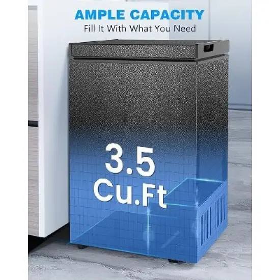 R.W.FLAME 3.5 Cu.Ft Chest Freezer with Removable Basket, Bottom Drain, Top-Opening Door, and Adjustable 7-Level Thermostat, Black image {1}