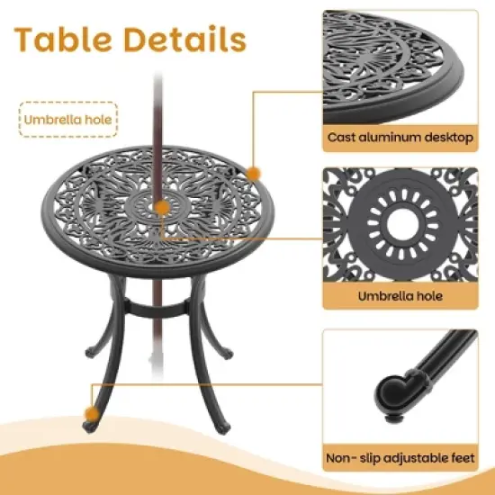 26.77-inch Cast Aluminum Patio Dining Round Table with a 1.88-inch with Umbrella Hole image {7}