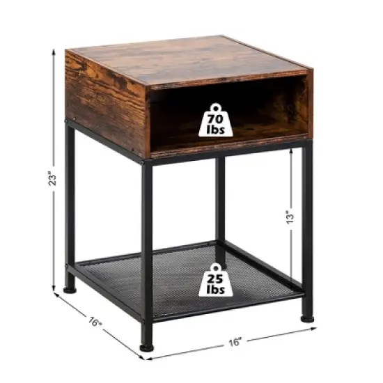 Costway Set of 2 Industrial Nightstand End Side Table W/ Compartment & Mesh Shelf image {2}
