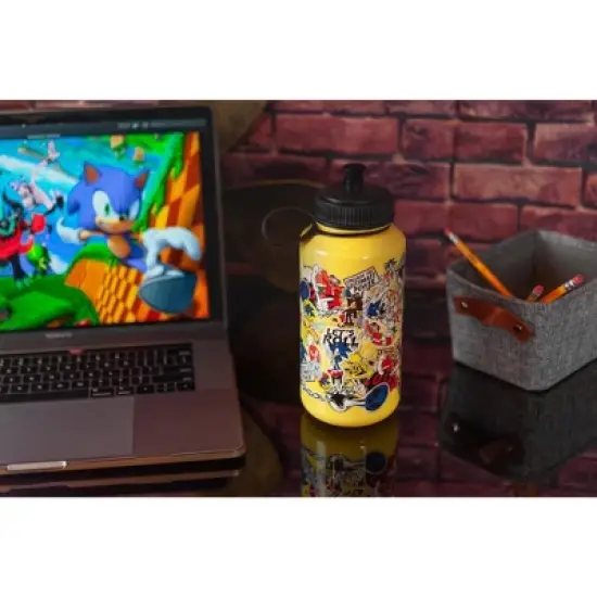 Just Funky Sonic The Hedgehog Sticker Bomb Large Plastic Water Bottle | Holds 32 Ounces image {4}