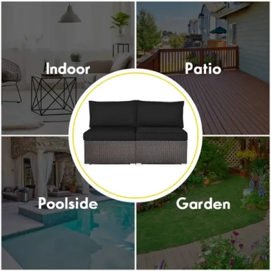 Costway 2PCS Patio Rattan Armless Sofa Sectional Furniture Conversation W/ Cushion image {8}