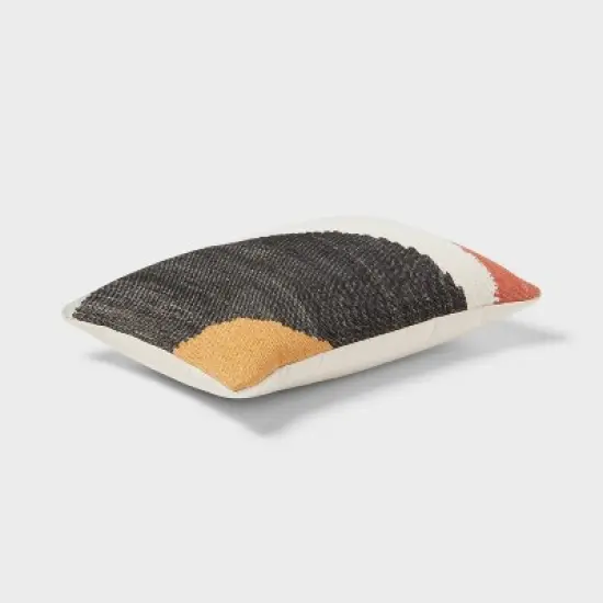 Mod Abstract Woven Colorblock Oblong Dec Pillow Ivory/Green/Gold - Threshold&trade;: Jacquard Rectangle Accent for Indoor Use image {2}