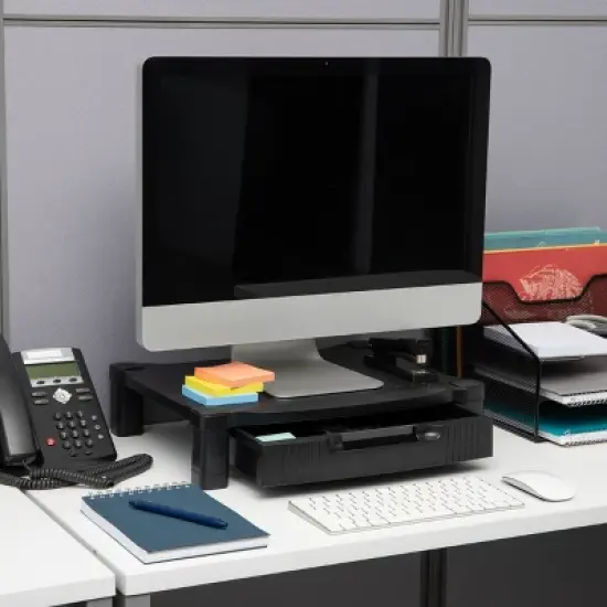 4" Plastic Monitor Stand with Drawer Black - Mind Reader image {1}