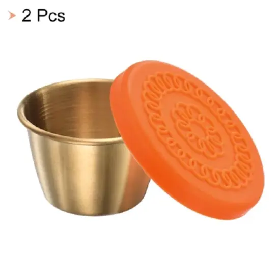 Unique Bargains Stainless Steel Lunch Bento Boxes Small Dipping Cups Containers with Lids Orange image {2}