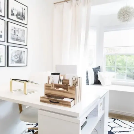 Blu Monaco Wood Mail Organizer with Drawer and 5 Compartments image {2}