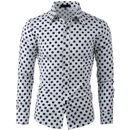 Lars Amadeus Men's Shirts Polka Dots Long Sleeve Slim Fit Printed Dress Button Down Shirt image {8}