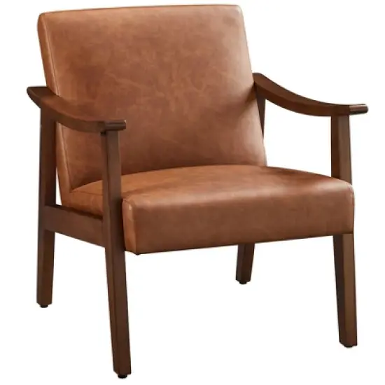 Yaheetech Modern Faux Leather Upholstered Armchair Accent Chair with Solid Wood Legs image {9}