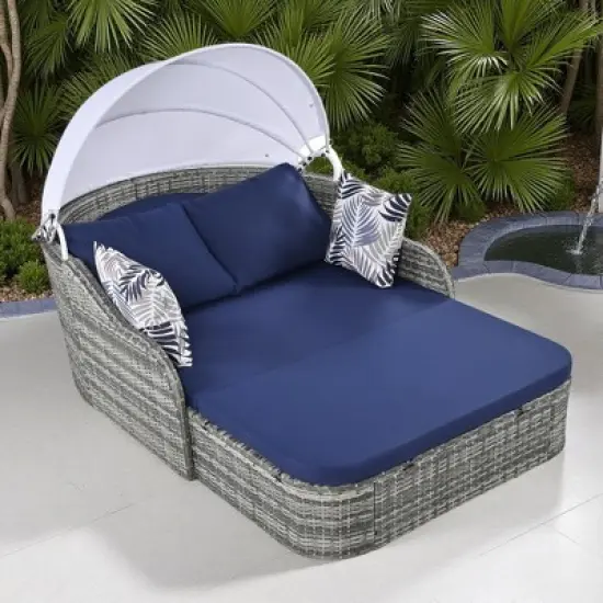 79.9" Outdoor Patio PE Rattan Daybed Sunbed with Adjustable Canopy image {15}