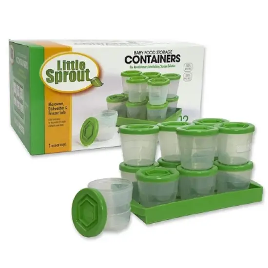 Sprout Cups Baby Food Storage Containers w Writable Lids (12 Pk)- 2oz Stackable, Leakproof Plastic Jars- Freezer, Microwave & Dishwasher Safe image {4}