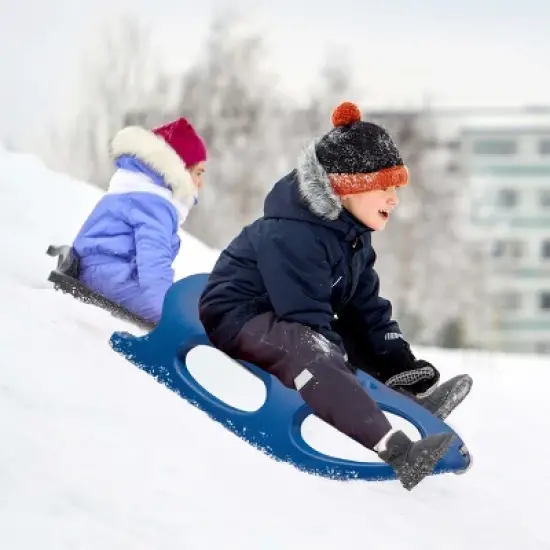 Outdoor Snow Sleigh Ice Sled Toy, Two Rider, Solid Hard Plastic with Pull Rope for Kids over 5 Years, Blue image {1}