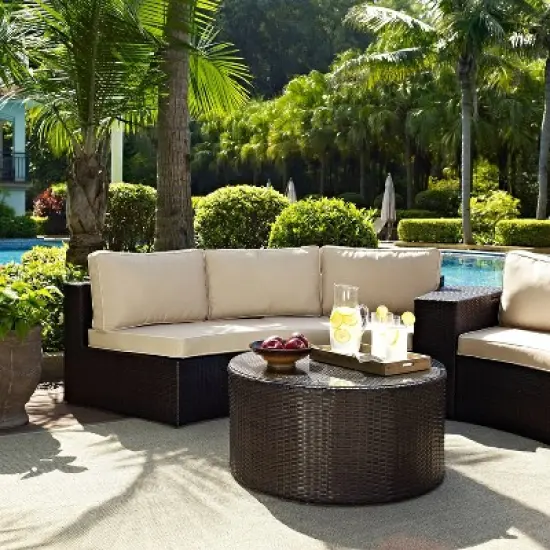 Catalina 2pc Outdoor Wicker Sectional Set - Sand - Crosley image {1}