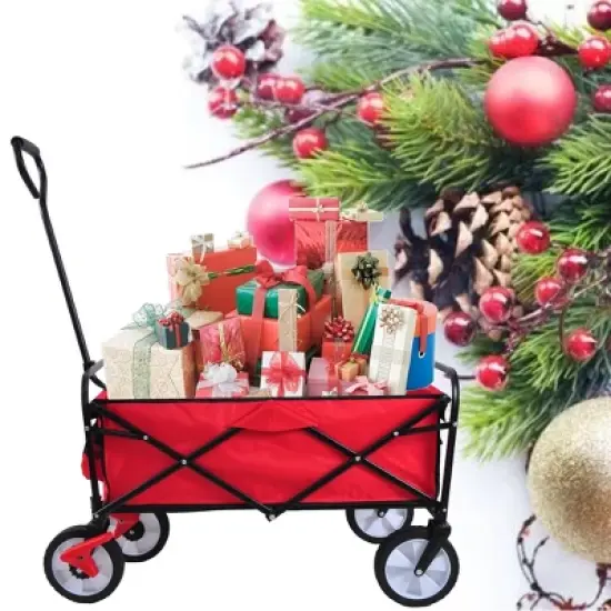 Folding Wagon Garden Shopping Beach Cart (Red) image {7}
