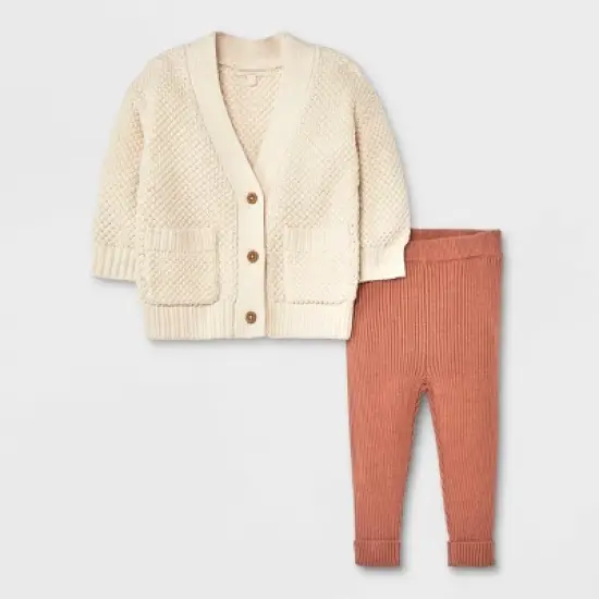 Grayson Collective Baby Cardigan & Ribbed Leggings Set - Cream/Brown  image {4}
