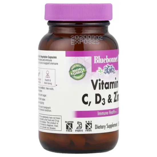 Bluebonnet Nutrition Vitamin C, D3 & Zinc, 50 Vegetable Capsules image {3}