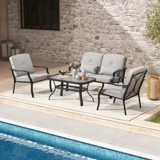 Costway 2 PCS Patio Furniture Set Outdoor Loveseat Chair Coffee Table Cushioned Seat image {8}