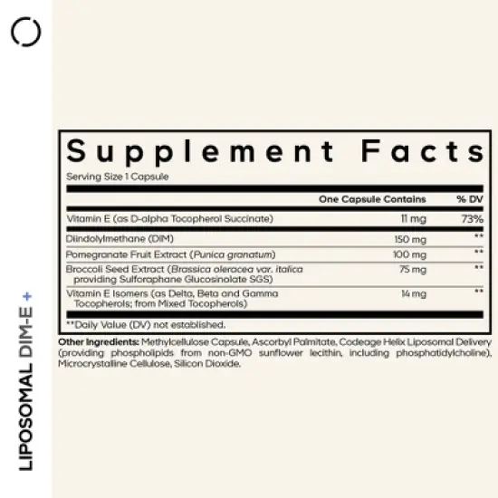 Codeage Liposomal DIM-E, Diindolylmethane, Antioxidant SGS Vitamin E Tocopherols & Isomers - 120ct image {2}
