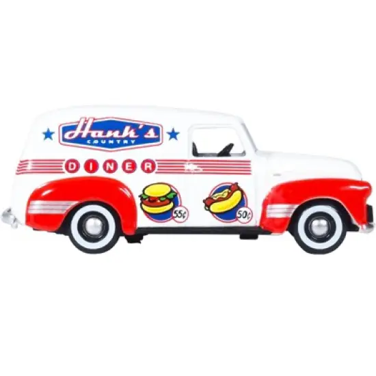 Chevrolet Panel Truck "Hanks Country Diner" White and Red 1/87 (HO) Scale Diecast Model Car by Oxford Diecast image {2}