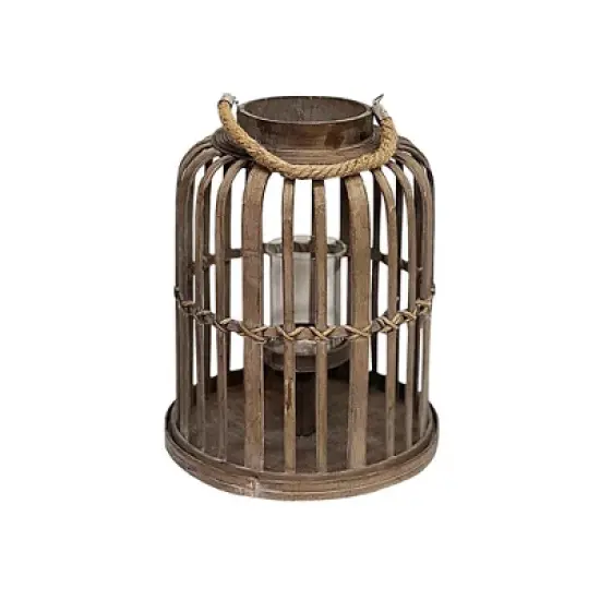 Essential Decor & Beyond 14.5" Natural Bamboo Glass Candle Holder Tabletop Lantern With Rope Handle image {8}