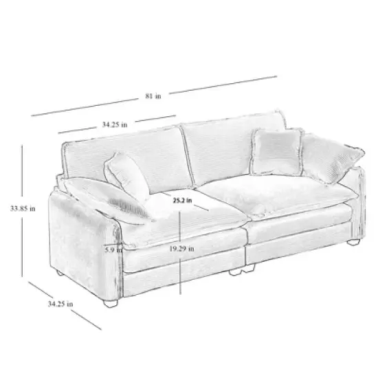 NicBex Couches for Living Room Large Deep Seat 2 Seater Sofa Couch Comfort Corduroy Upholstered Sofa With 4 Pillows for Bedroom image {4}