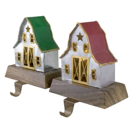 Northlight Set of 2 LED Lighted Galvanized Barn Christmas Stocking Holders 5.5" image {3}