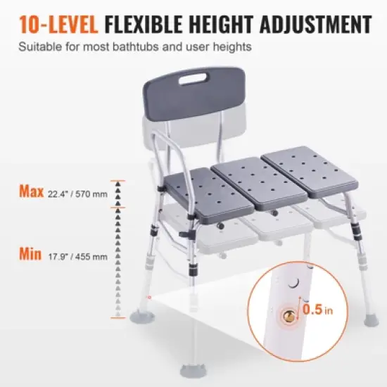 VEVOR Tub Transfer Bench for Bathtub, Adjustable Shower Seats for Adults, Lightweight Shower Bench for Elderly and Disabled, 400lbs Capacity, Grey image {3}