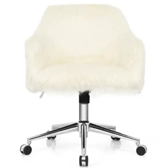 Costway Synthetic Swivel Office Chair Adjustable Task Chair Fluffy Vanity Chair image {8}