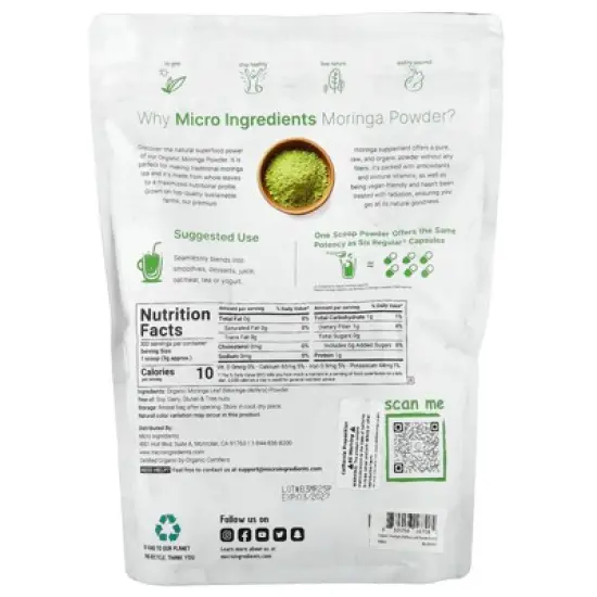 Micro Ingredients Organic Moringa Powder, 2 lb (907 g) image {1}