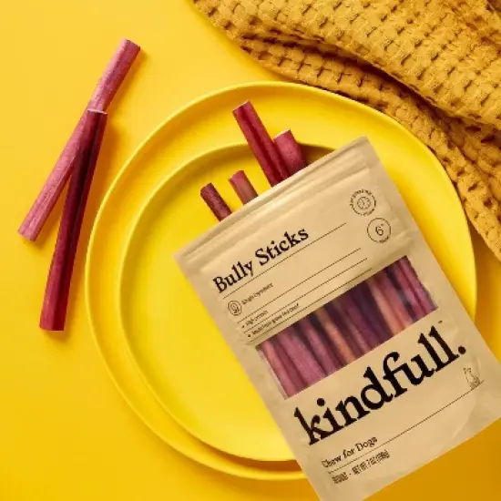 6" Made From Grass-Fed Beef Bully Sticks Dog Treats - Kindfull&trade; 7oz/10ct image {1}