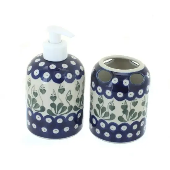 Blue Rose Polish Pottery 573 Ceramika Artystyczna Soap Dispenser & Toothbrush Holder image {2}