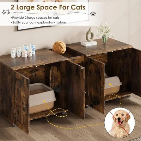Cat Litter Box Enclosure 55.1" Double Litter Box Furniture Large Cat Box Enclosure Kitty Litter Box for 2 Cats Hidden Cat Litter Cabinet image {2}
