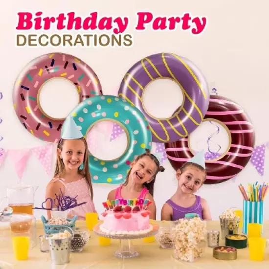 4e's Novelty 4-Pack Pool Donut Floats 30" Swim Rings For Kids & Adults, Vibrant, Durable Pool Party Floaties Perfect For Pools, Beaches, Lakes image {4}