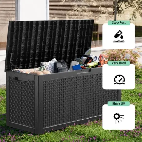 Kumasinova 100 Gal Oversized Storage Deck Box for Outdoor Use,All Weather PP Resin,Garden Seat Storage Box,Waterproof & KD Design,Black image {4}
