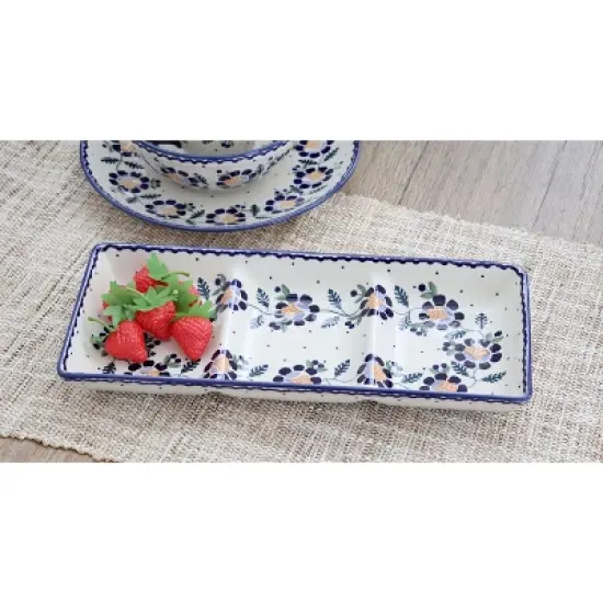 Blue Rose Polish Pottery P155 Manufaktura 3 Section Server image {1}