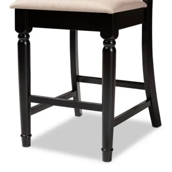 Set of 2 Verina Upholstered Wood Counter Height Barstools Sand/Espresso - Baxton Studio image {4}