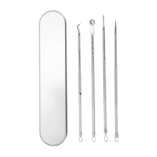 Unique Bargains Four Needles Pimple Extractor Tool Set 6.88"x1.37" Silver Tone 1 Set image {6}