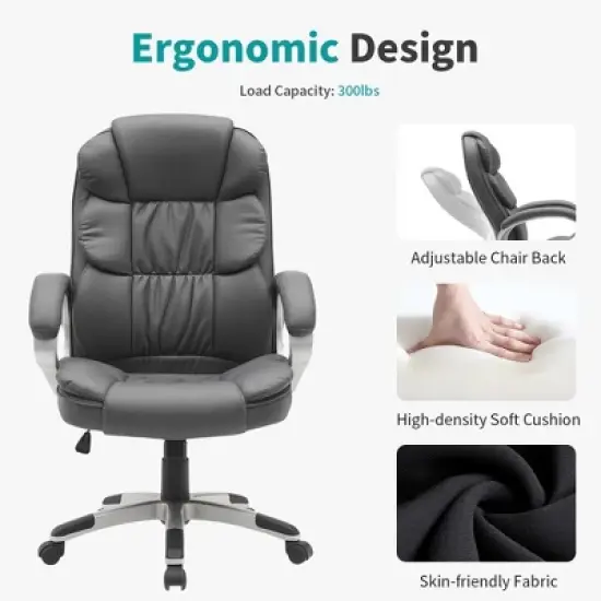 Black Big and Tall Leather Office Chair Adjustable High Back Task Chair with Multi-functional image {4}