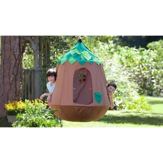 HearthSong Woodland HugglePod HangOut Indoor or Outdoor Kid's Nylon Hanging Tent with LED Leaf Lights image {12}