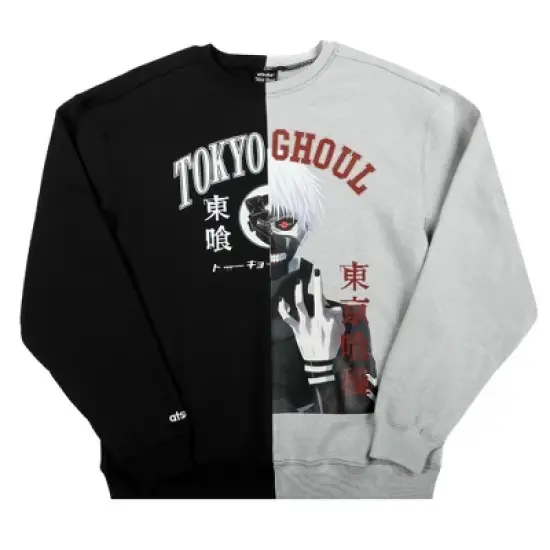 Tokyo Ghoul Ken Kaneki Kanji Crew Neck Long Sleeve Black And Athletic Heather Men's Sweatshirt image {4}