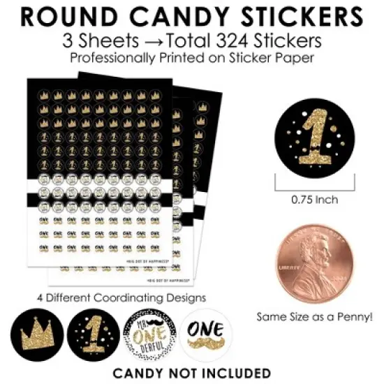 Big Dot of Happiness 1st Birthday Little Mr. Onederful - Boy First Birthday Party Small Round Candy Stickers - Party Favor Labels - 324 Count image {2}