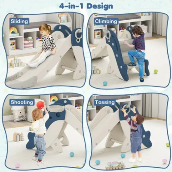 Costway 4-in-1 Toddler Slide Playground with Basketball Hoop Ball Ring Toss Climbing image {7}