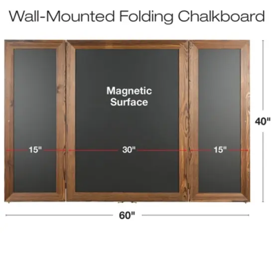 Excello Global Products 40" x 60" Wooden Wall Mounted Folding Chalkboard (Brown) image {3}